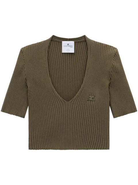 Courrèges ribbed knit V-neck top