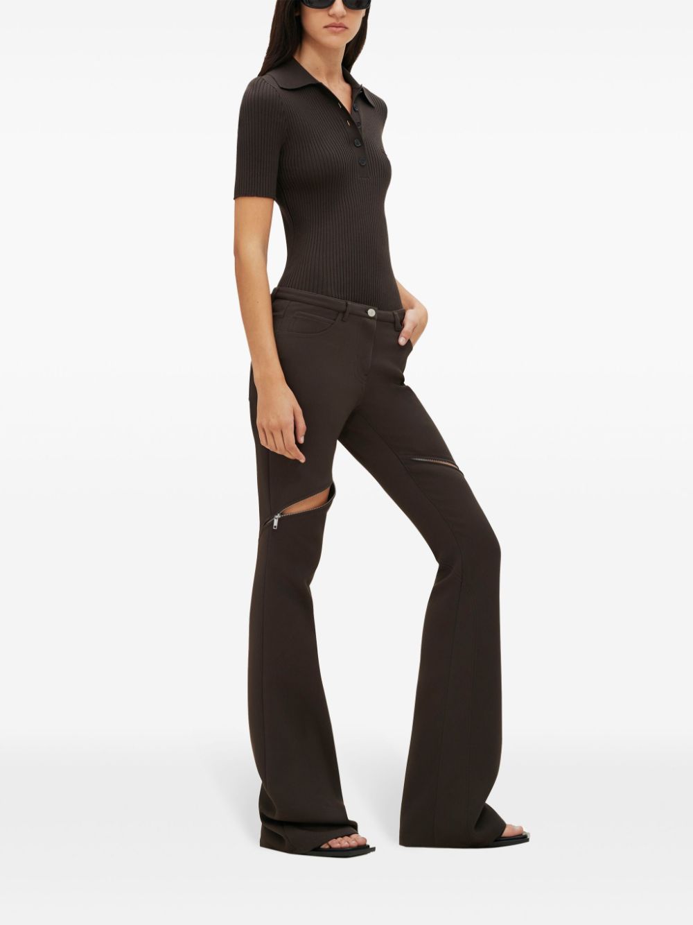 Shop Courrèges Ellipse Low-rise Twill Trousers In Brown