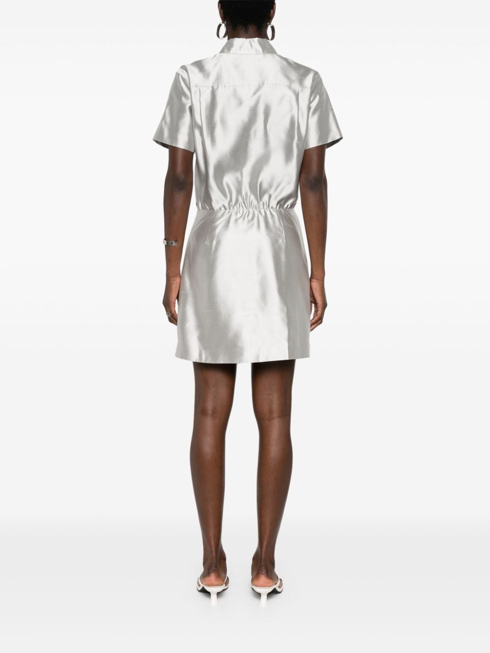 Shop Theory Shantung Silk Mini Dress In Grey