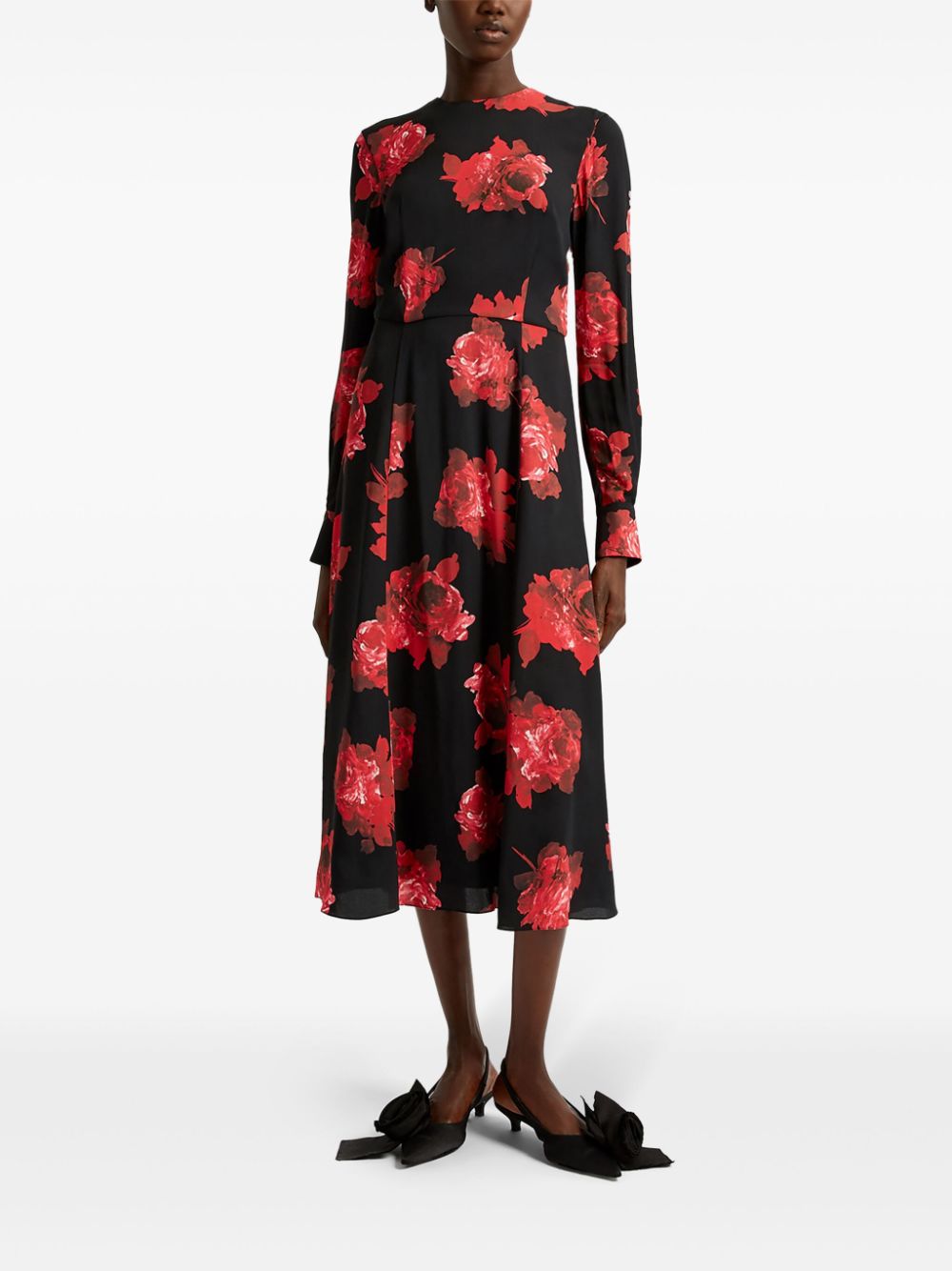 Shop Erdem Floral-print Midi Dress In Schwarz