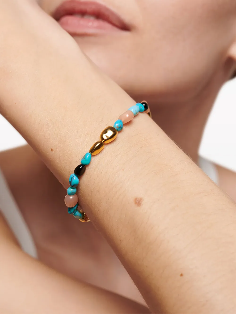 Monica Vinader Gold Rio Multi Gemstone Beaded Bracelet Turquoise In Blau