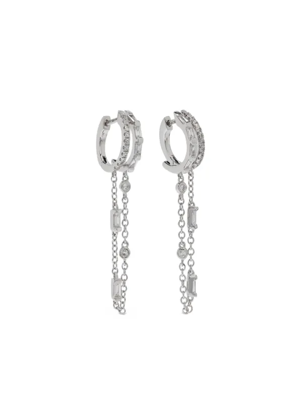 Shay 18kt White Gold Diamond Double Mixed Fringe Earrings in Silver