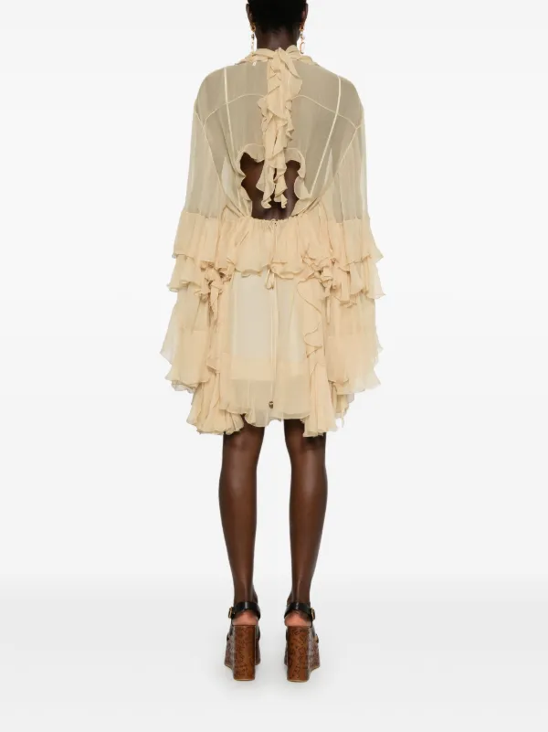 Chloé ベージュ フリルドレス EUR 36 Chloé Ruffled Mini Dress | Neutrals | FARFETCH