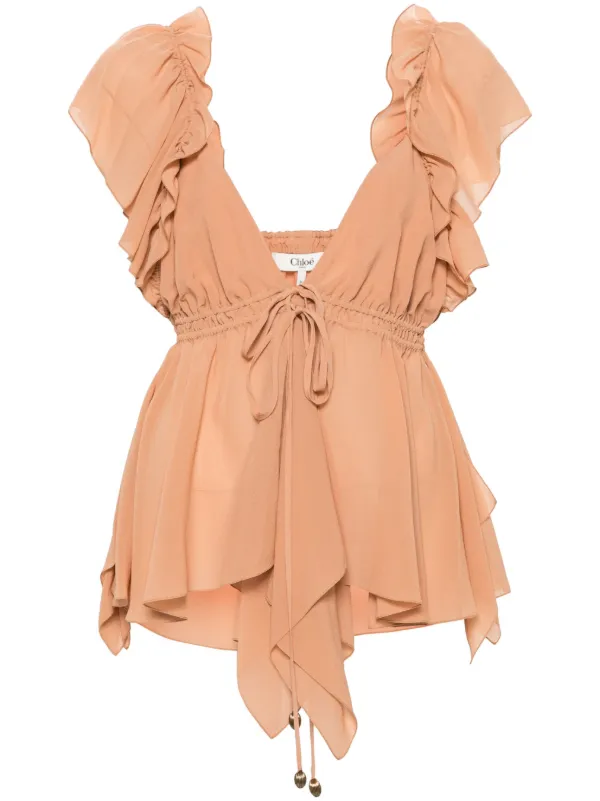 【関税＆送料込み】ChloAC Silk Lace Blouse Chloé Cropped Silk Lace-Trim Blouse | Saks Fifth Avenue