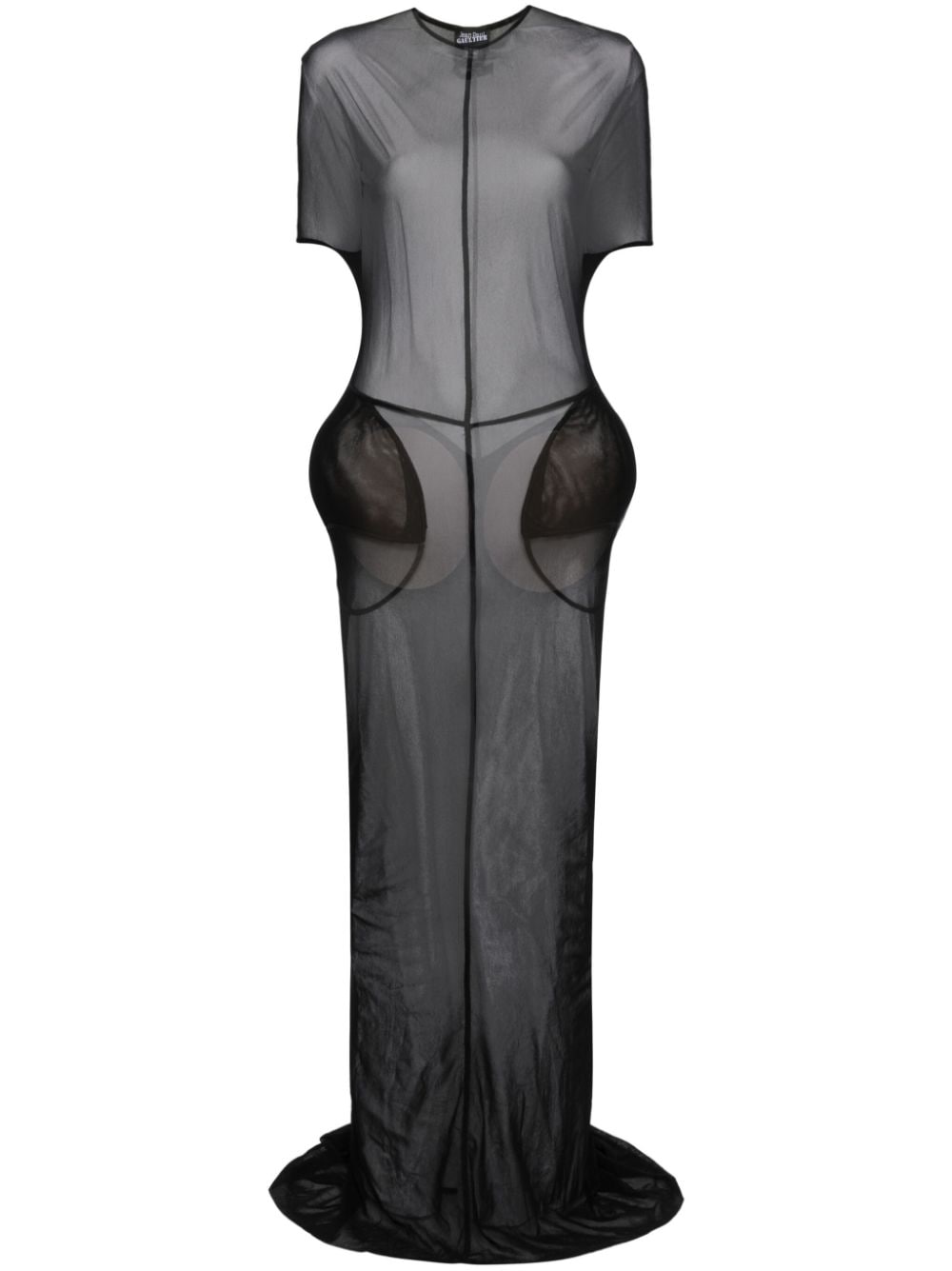 Jean Paul Gaultier Mesh Padded Sheer Maxi Dress In Black
