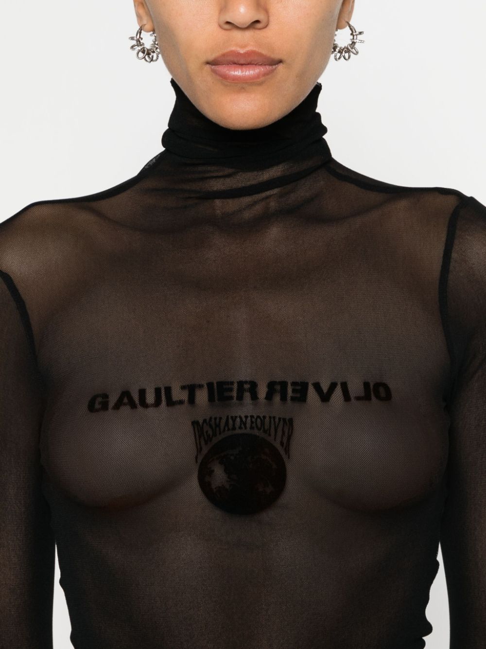 Shop Jean Paul Gaultier X Shayne Oliver Flocked-logo Mesh Top In 黑色