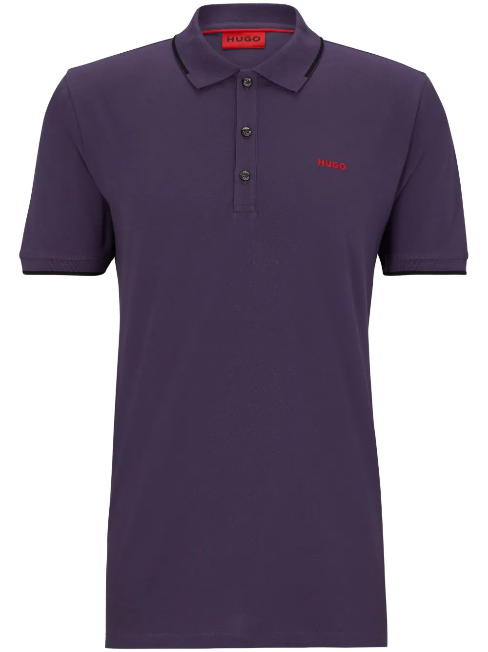 HUGO Camisa polo com logo bordado | Roxo | Image 1