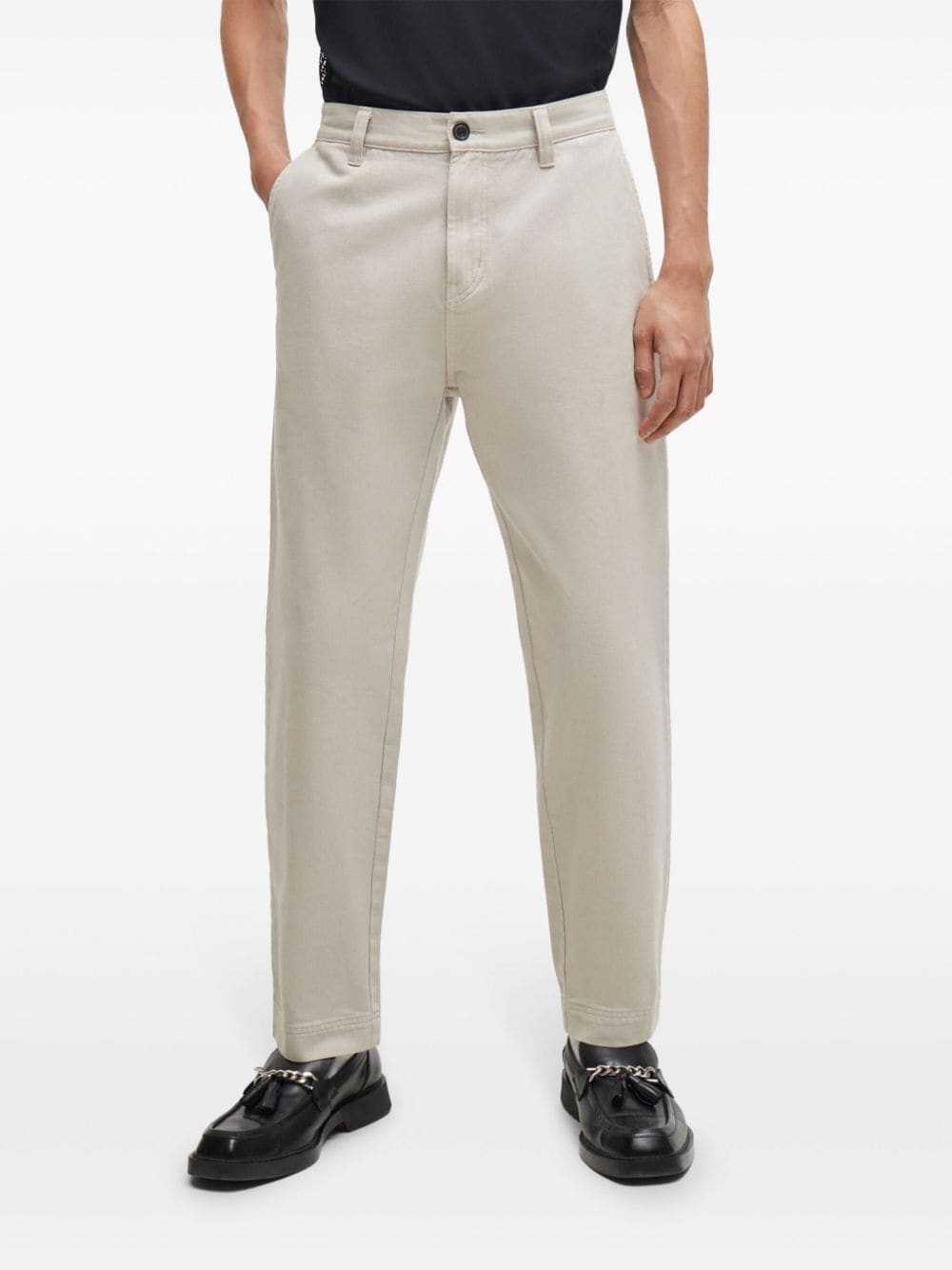 Shop Hugo Slim-cut Cotton Trousers In Grey