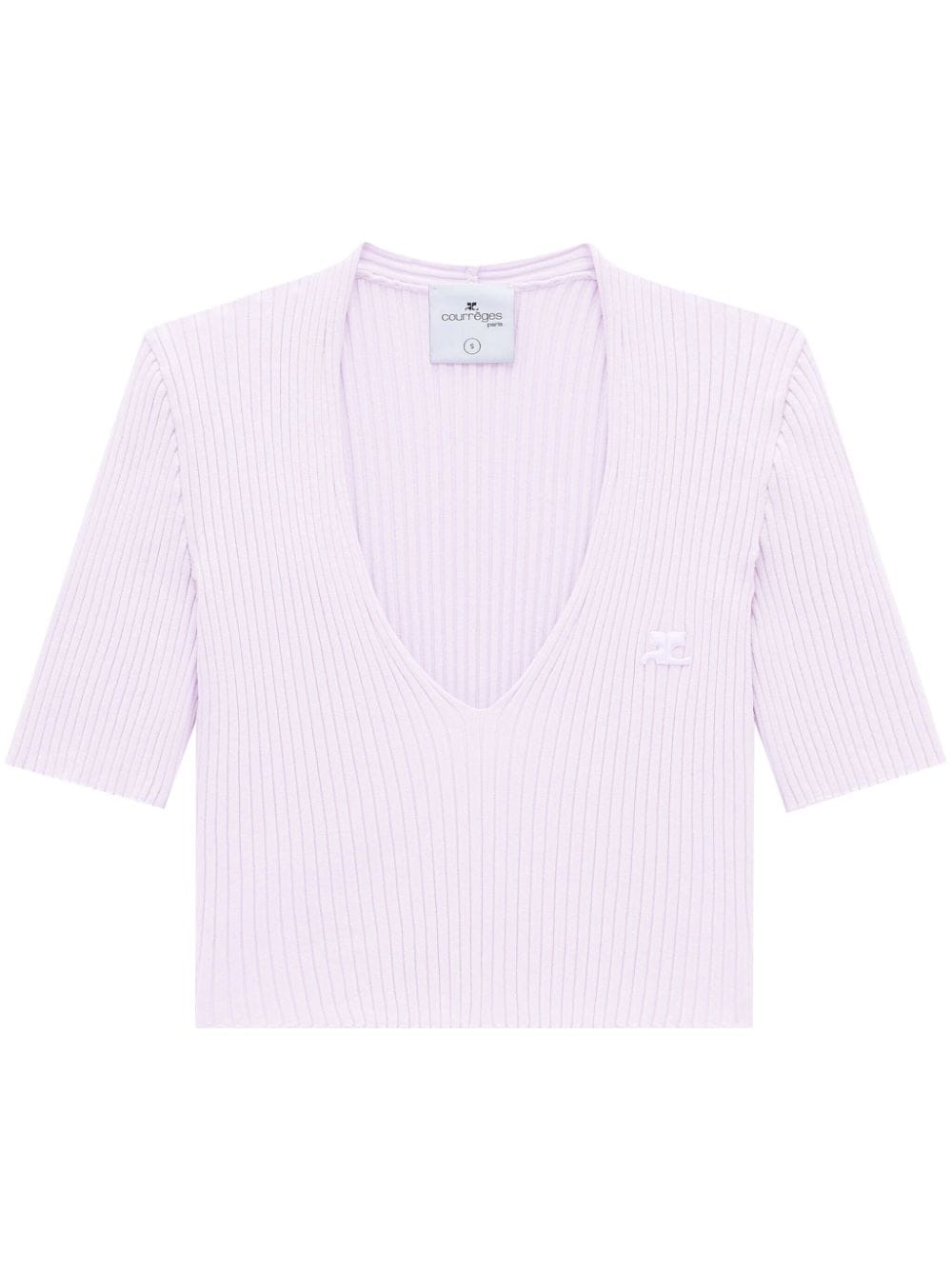 Courrèges Ribbed Knit V-neck Top In Pink