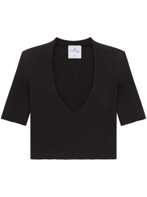 Courrèges ribbed knit V-neck top
