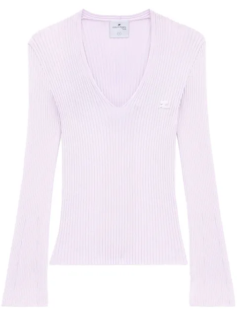 Courrèges Gerippter Pullover mit V-Ausschnitt