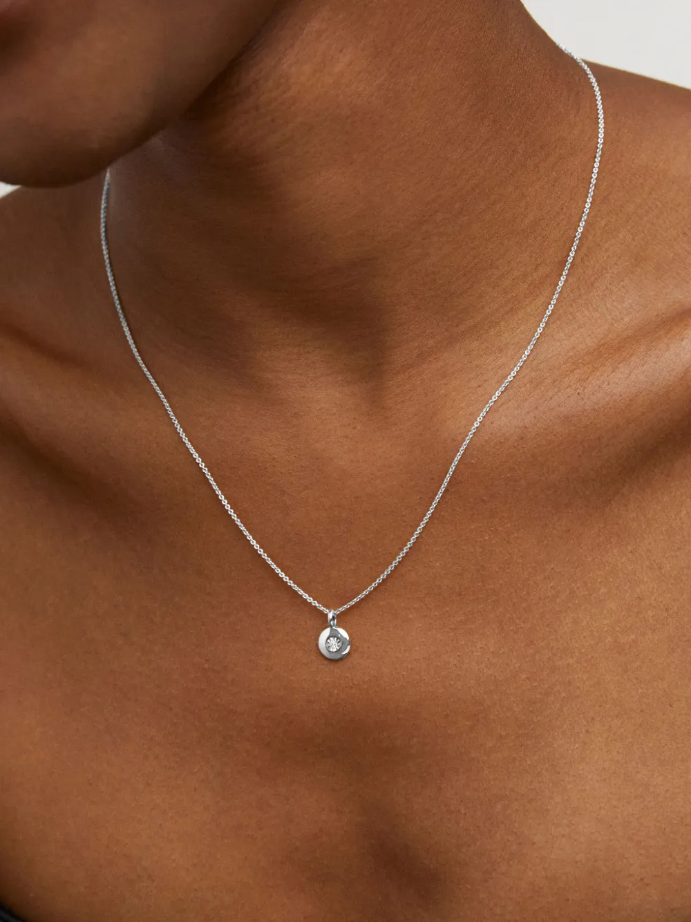Monica Vinader Sterling Silver April Birthstone Chain Necklace Lab Grown Diamond In Silver