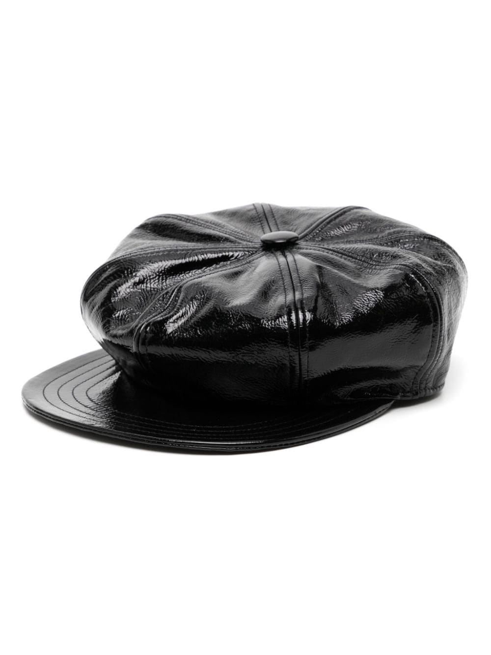 Madison.maison Patent Leather Baker Boy Hat In Black