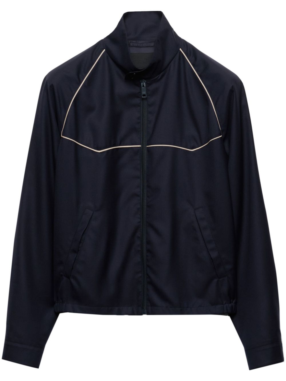 Prada contrast-trim wool bomber jacket Blauw