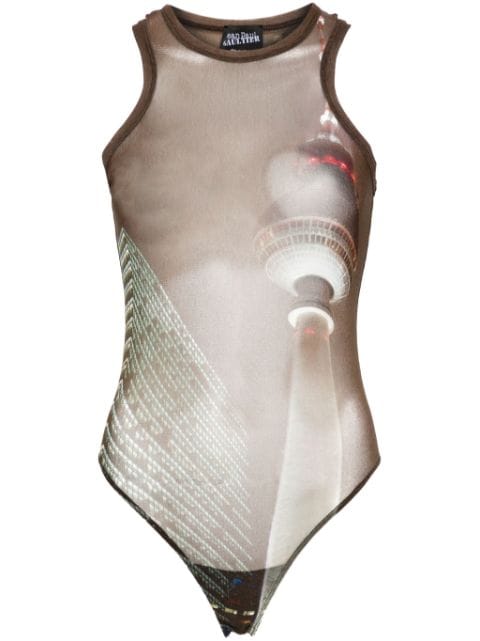 Jean Paul Gaultier sheer mesh printed bodysuit