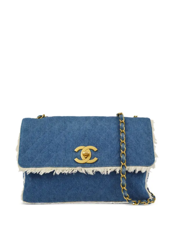 Chanel Pre-owned 1998 Maxi Single Flap Shoulder Bag in Blue
