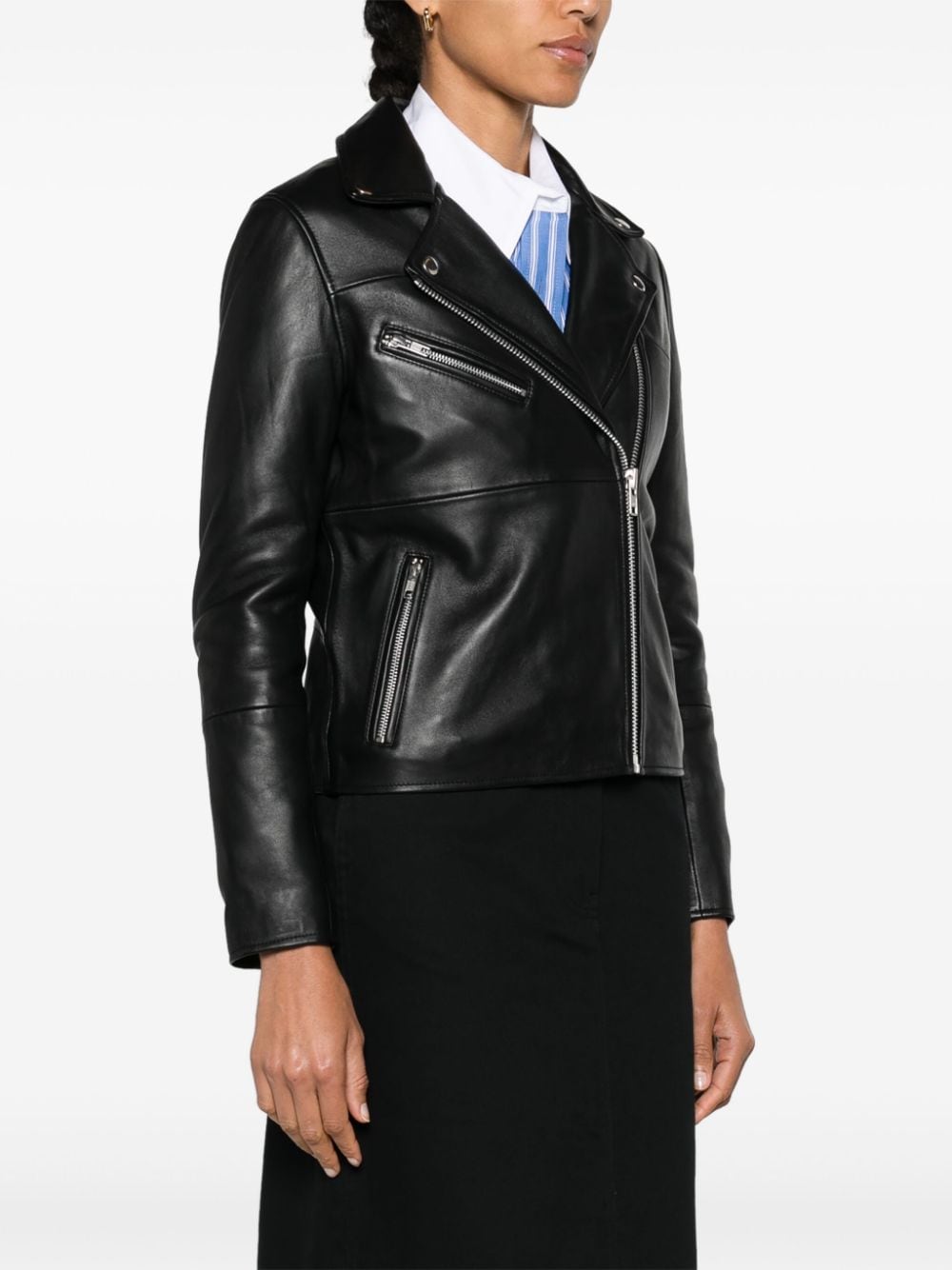 Shop Samsoe & Samsoe Tautou Leather Biker Jacket In Black