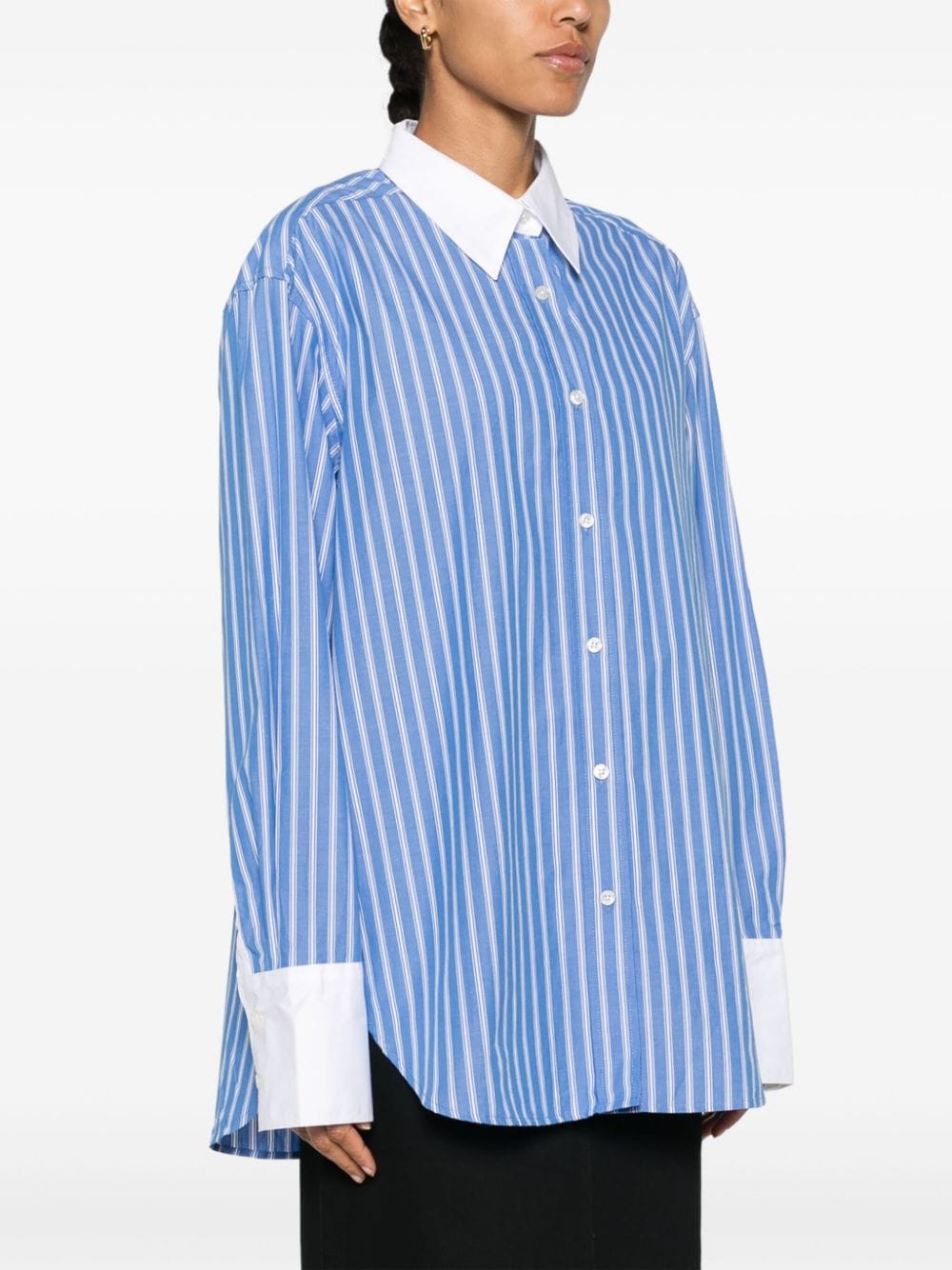 Shop Samsoe & Samsoe Salovas Striped Organic Cotton Shirt In Blue