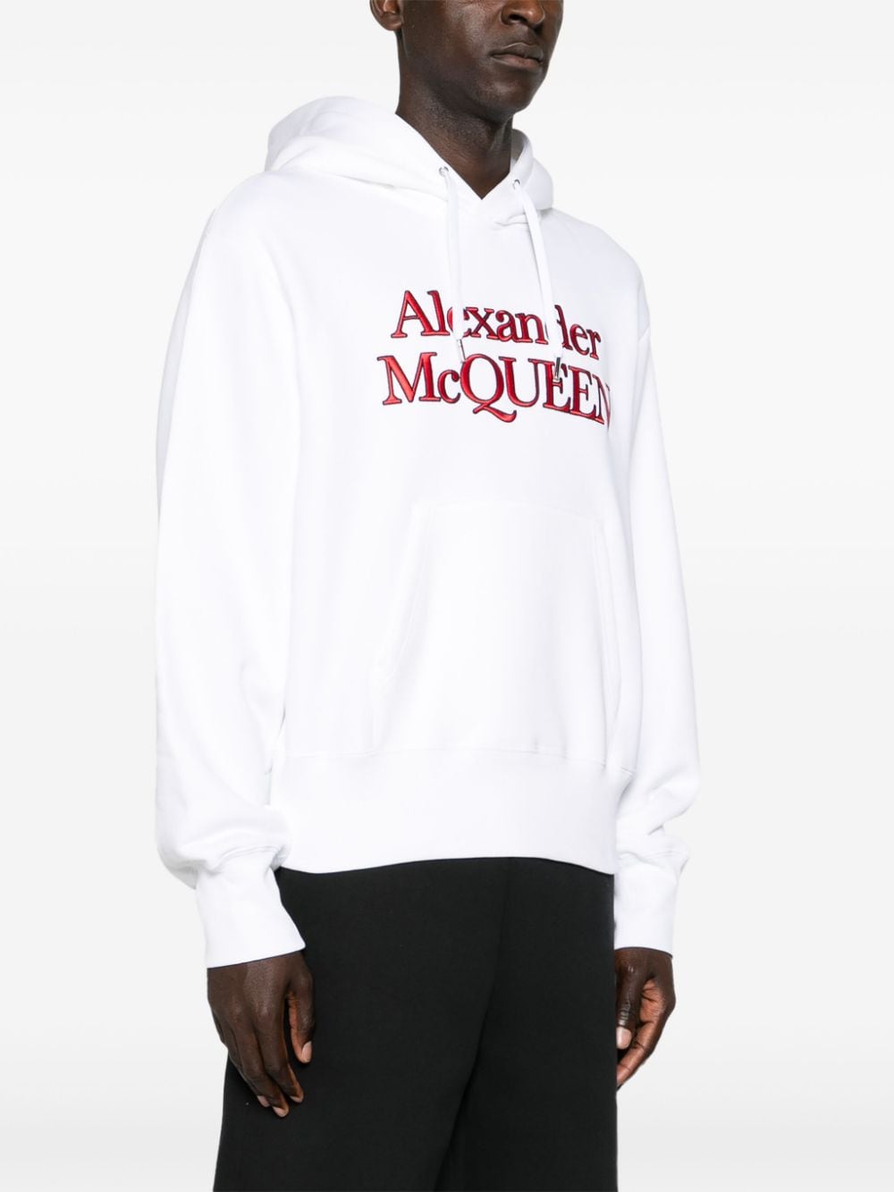 Shop Alexander Mcqueen Logo-embroidered Cotton Hoodie In White