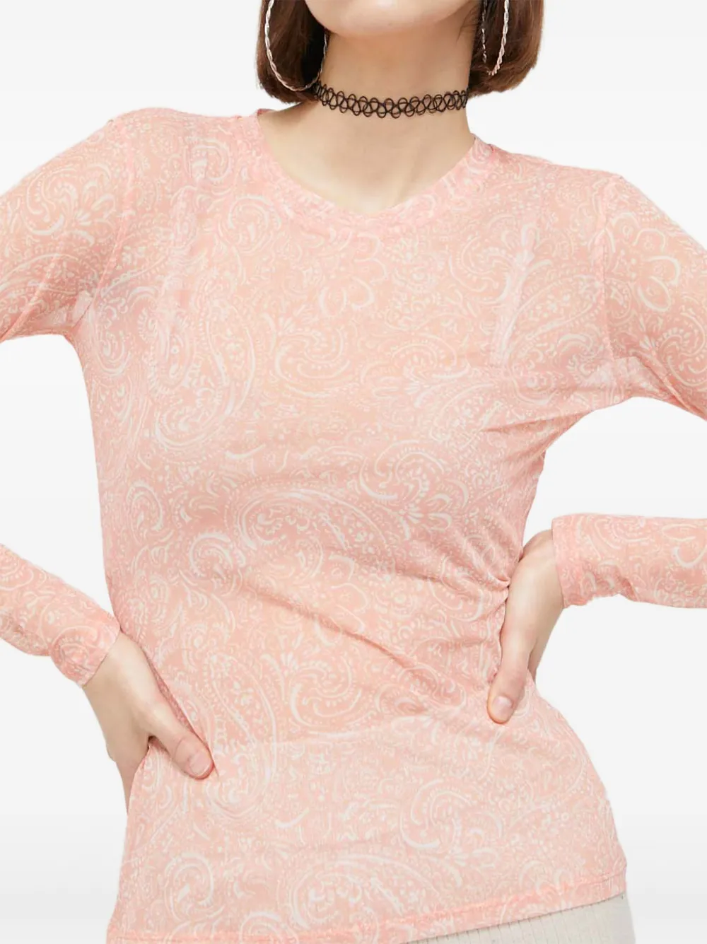 HUGO T-shirt met paisley-print en lange mouwen Roze