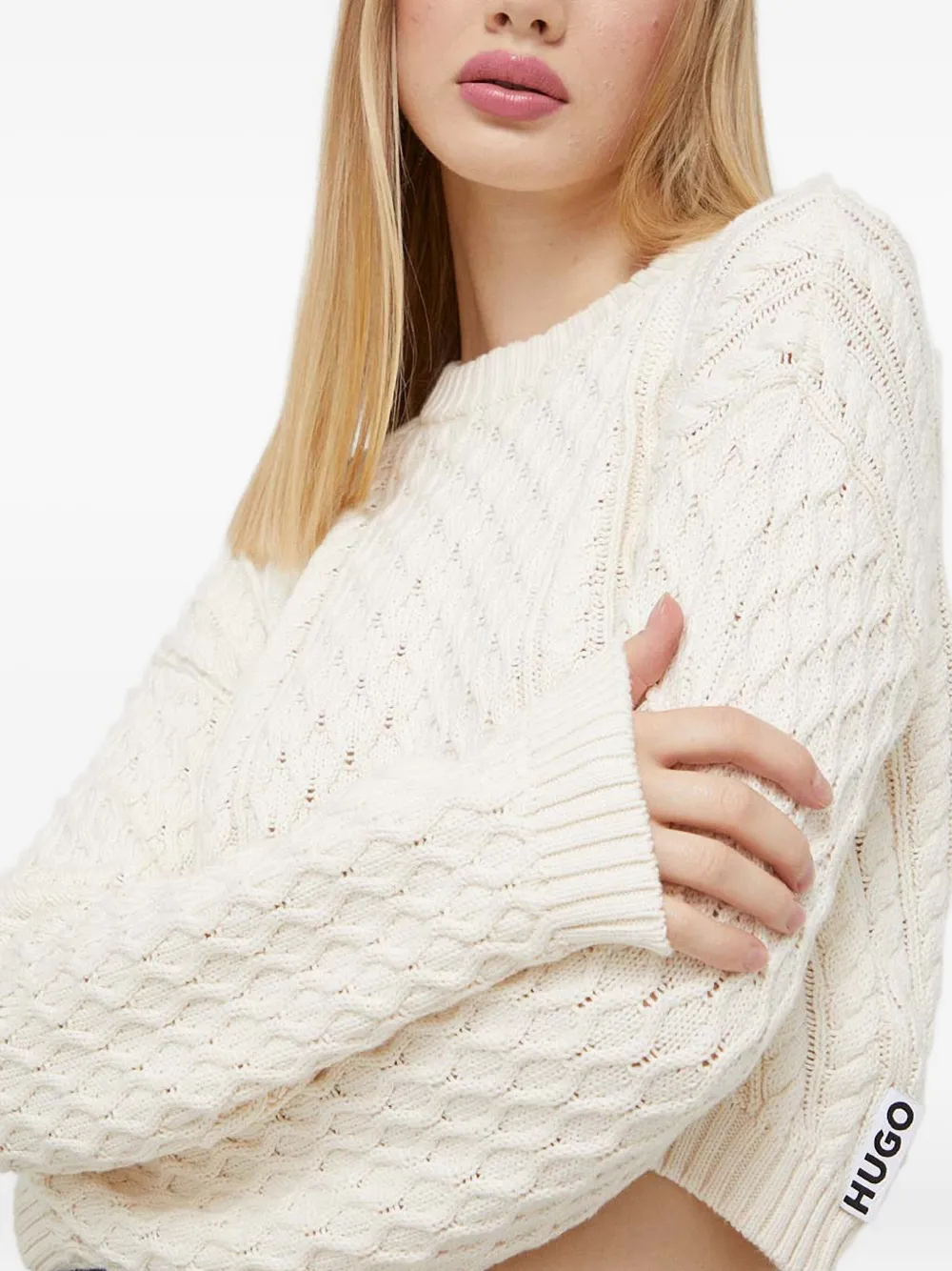 HUGO Kabelgebreide trui Beige