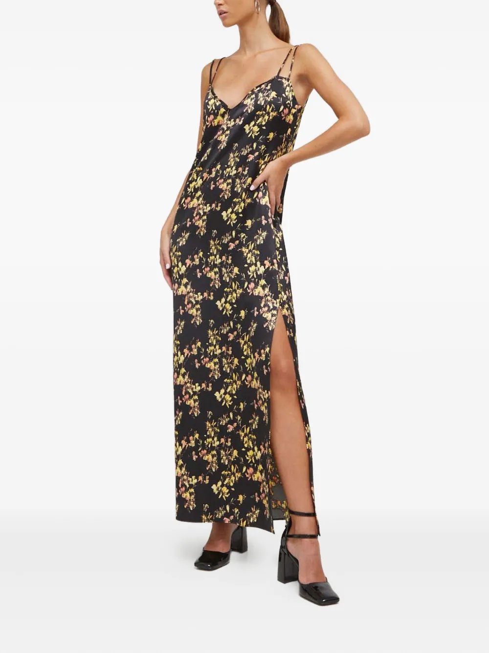 Hugo Boss Floral Slit Maxi Dress In Black