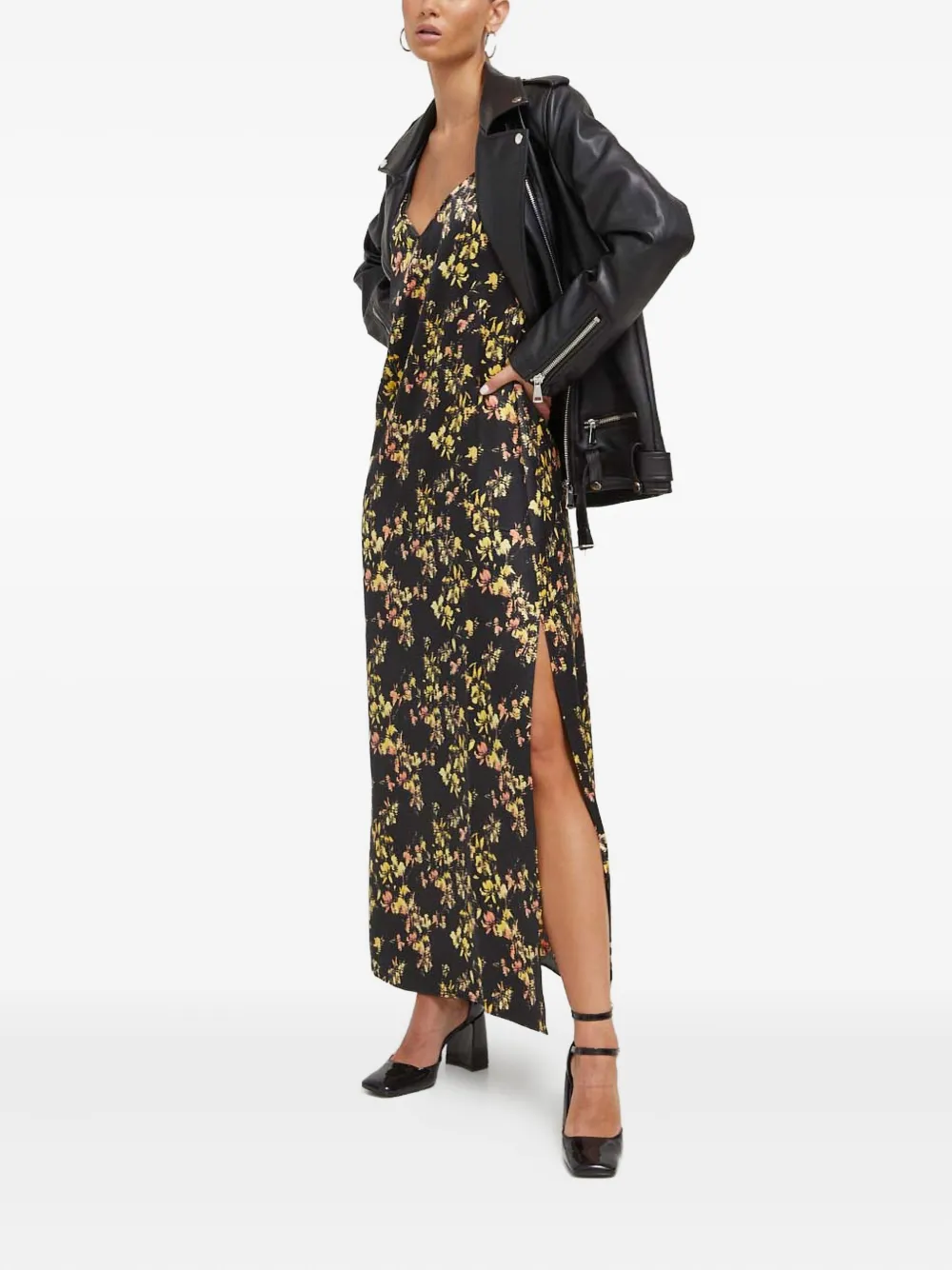 Hugo Boss Floral Slit Maxi Dress In Black