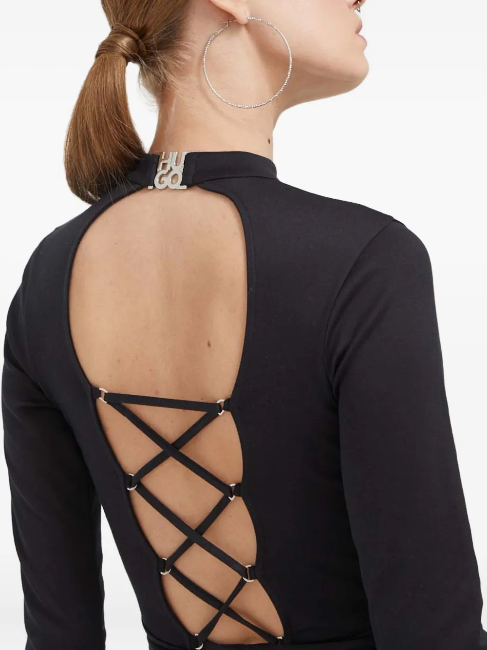 Hugo Boss Open-back Tie Mini Dress In Black