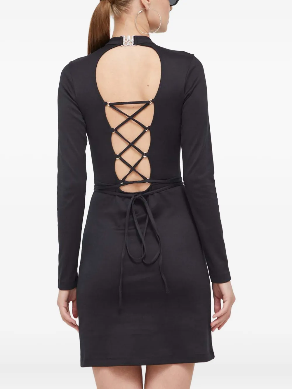 Hugo Boss Open-back Tie Mini Dress In Black