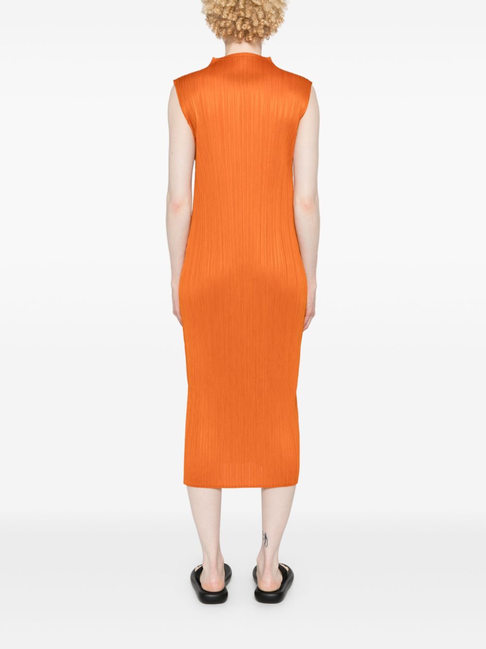 Shop Issey Miyake Sleeveless Pleated Dress In Orange