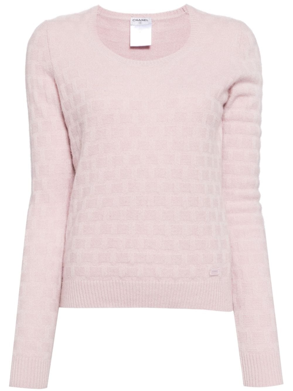 Pre-owned Chanel 2002 Textured Check Long-sleeved Cashmere Top In Pink