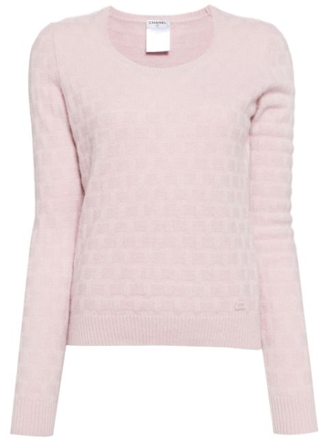 CHANEL 2002 textured check long-sleeved cashmere top Women