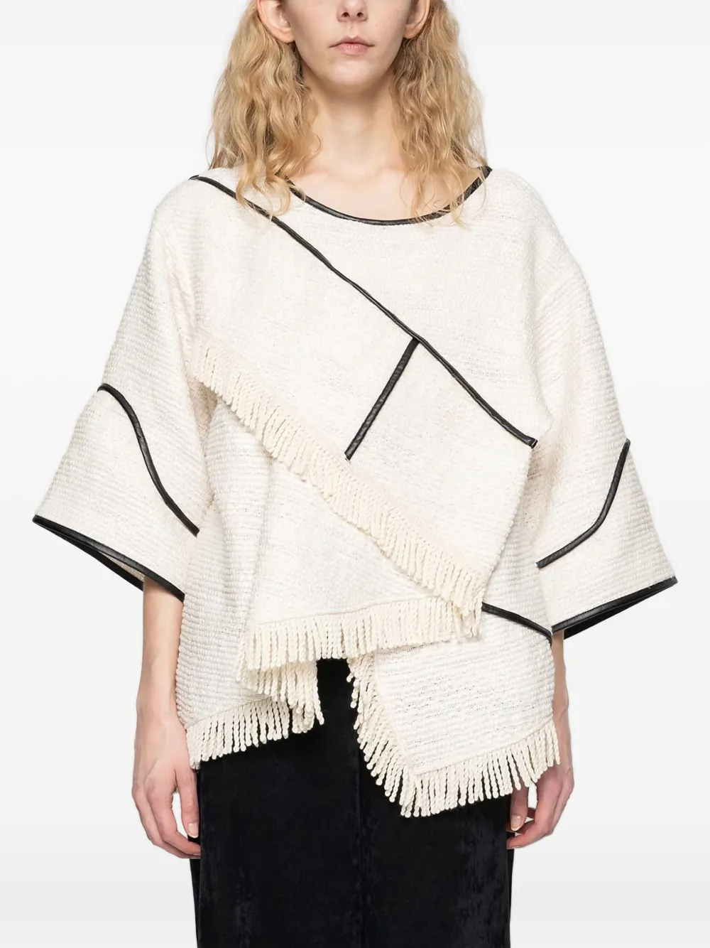 Muller Of Yoshiokubo Slow Fringed Panelled Top In Neutral