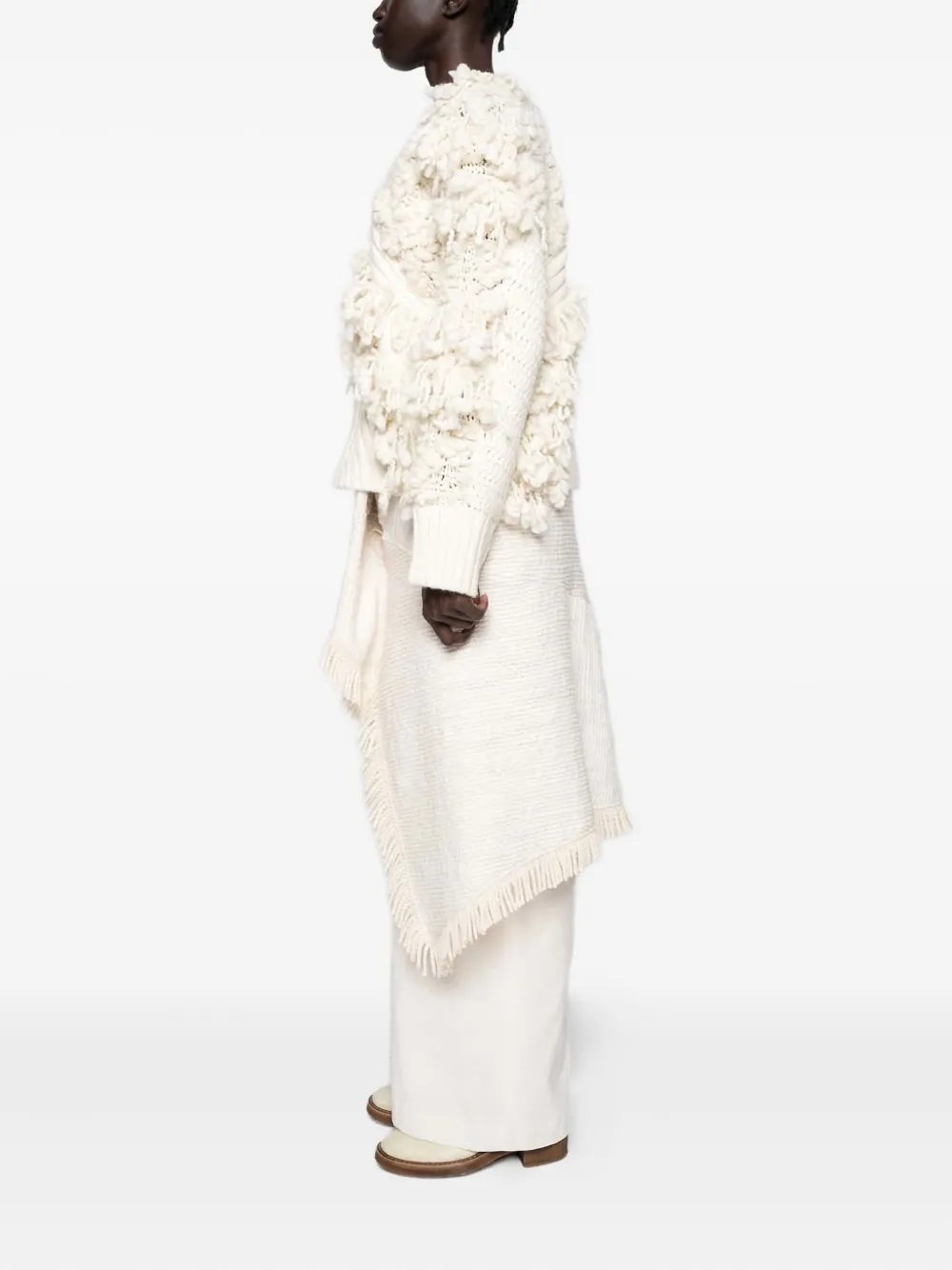 Muller Of Yoshiokubo Slow Fringed Asymmetric Midi Skirt In White