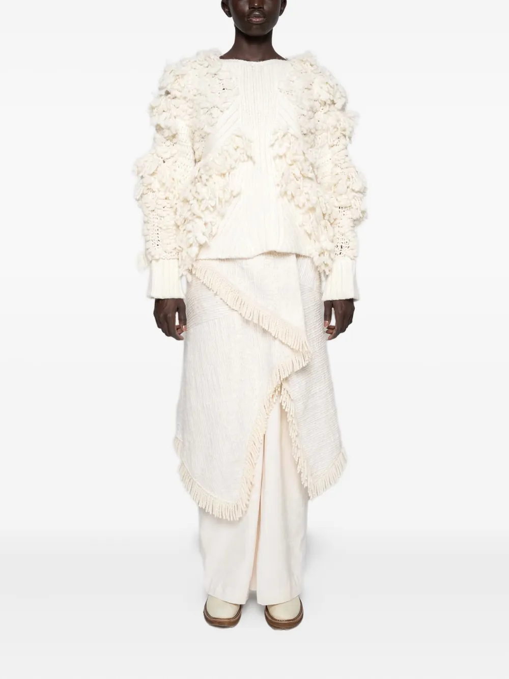 Muller Of Yoshiokubo Slow fringed asymmetric midi skirt - Wit