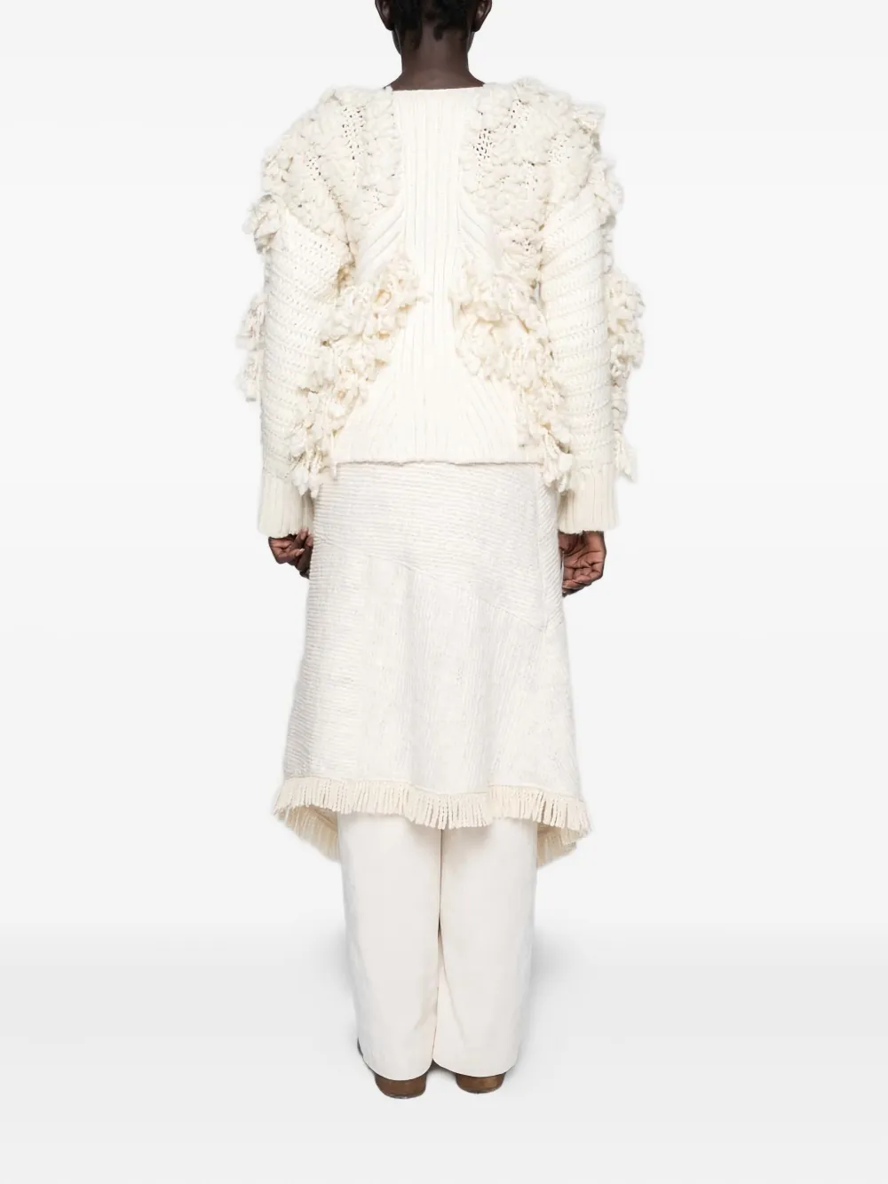 Muller Of Yoshiokubo Slow Fringed Asymmetric Midi Skirt In White