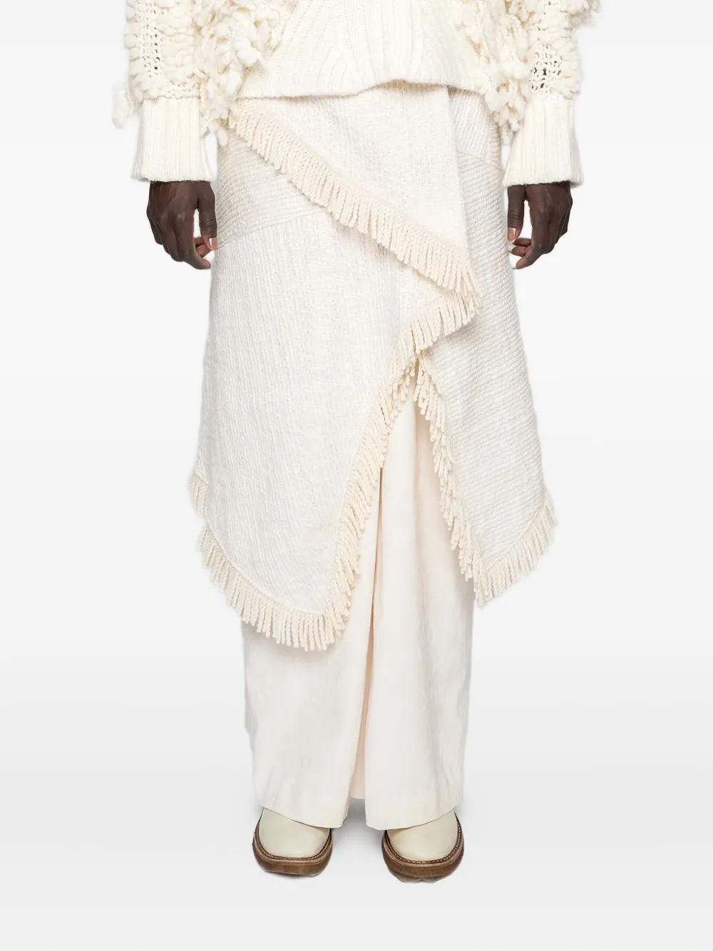 Muller Of Yoshiokubo Slow fringed asymmetric midi skirt | White | Image 1