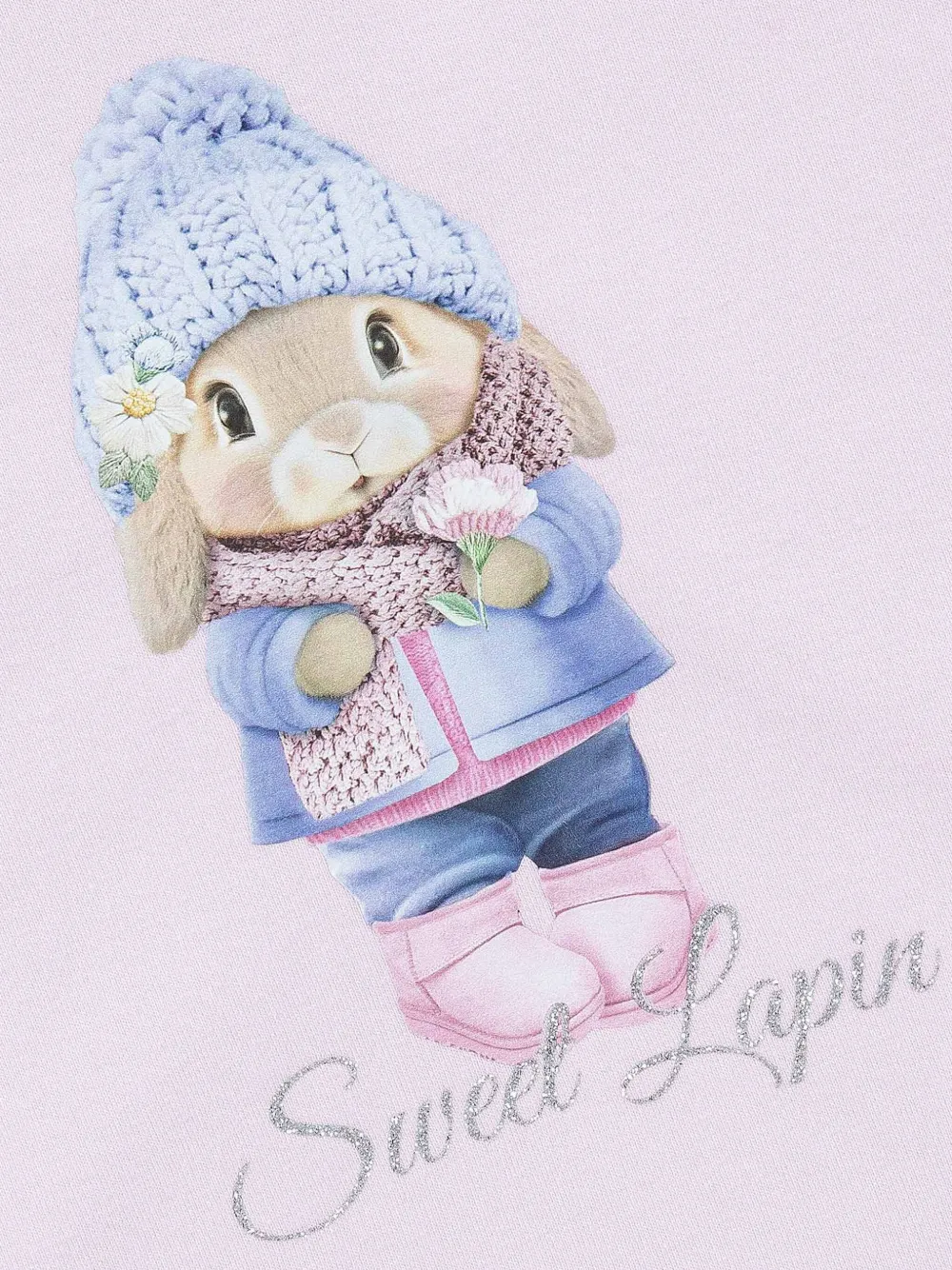 Lapin House Rabbit Print Peplum Sleeve Pullover Dress In Pink