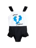 Mini Rodini Dolphin-print ruffled swimsuit - Black