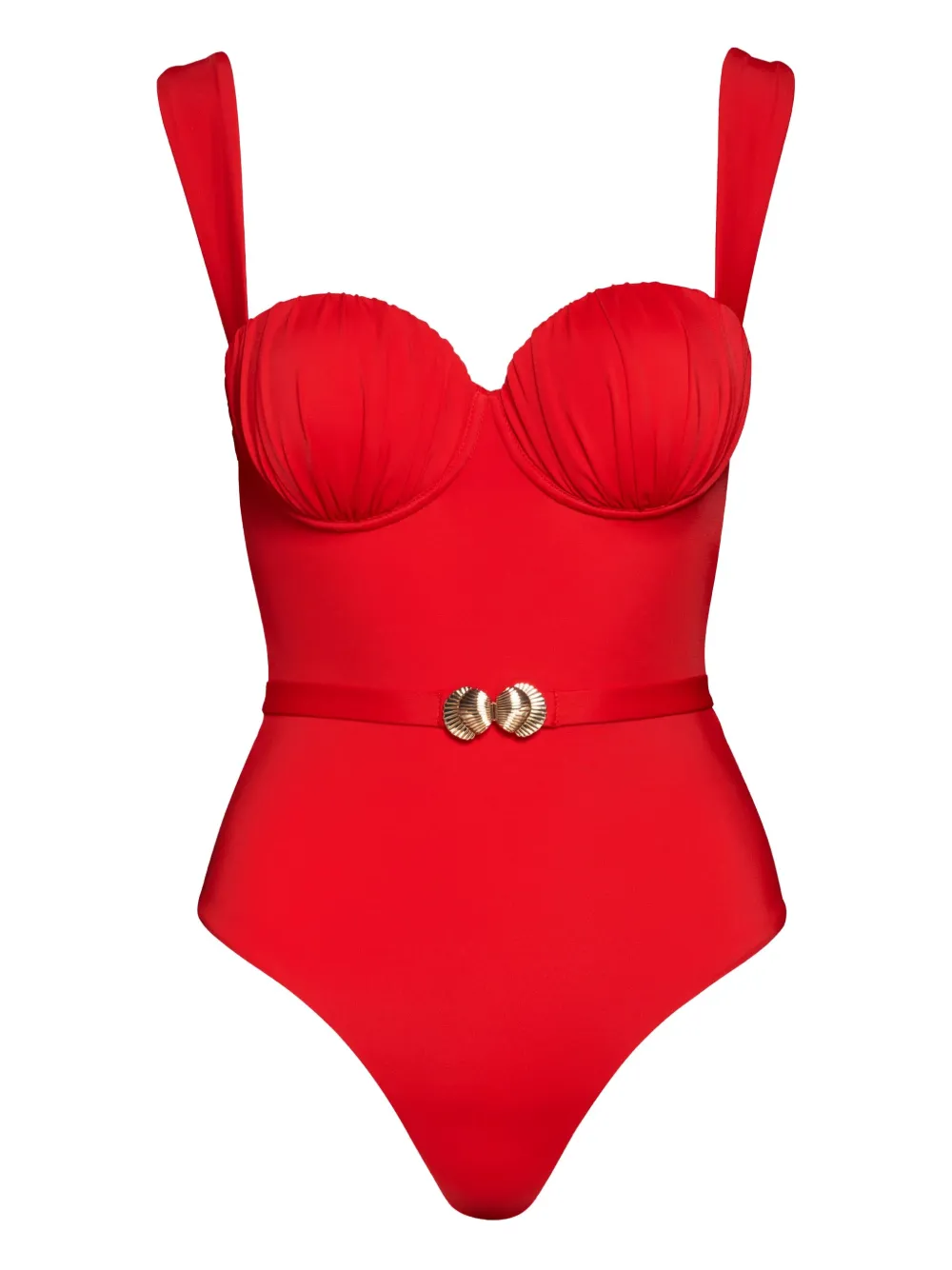 Noire Swimwear ベルテッド ワンピース水着 - レッド Noire Swimwear ベルテッド ワンピース水着 - レッド