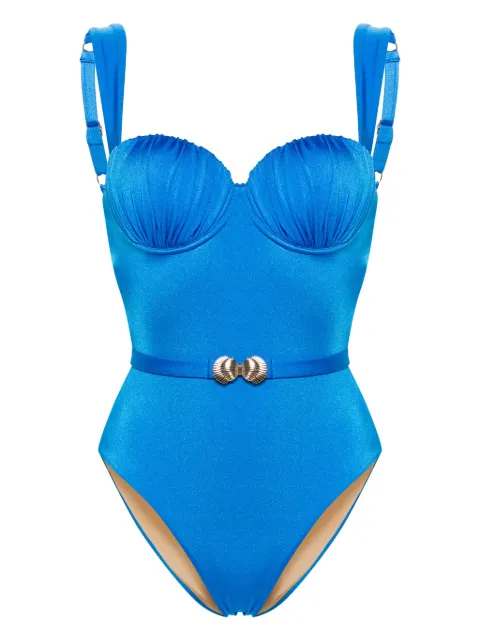Noire Swimwear maillot de bain froncé à taille ceinturée