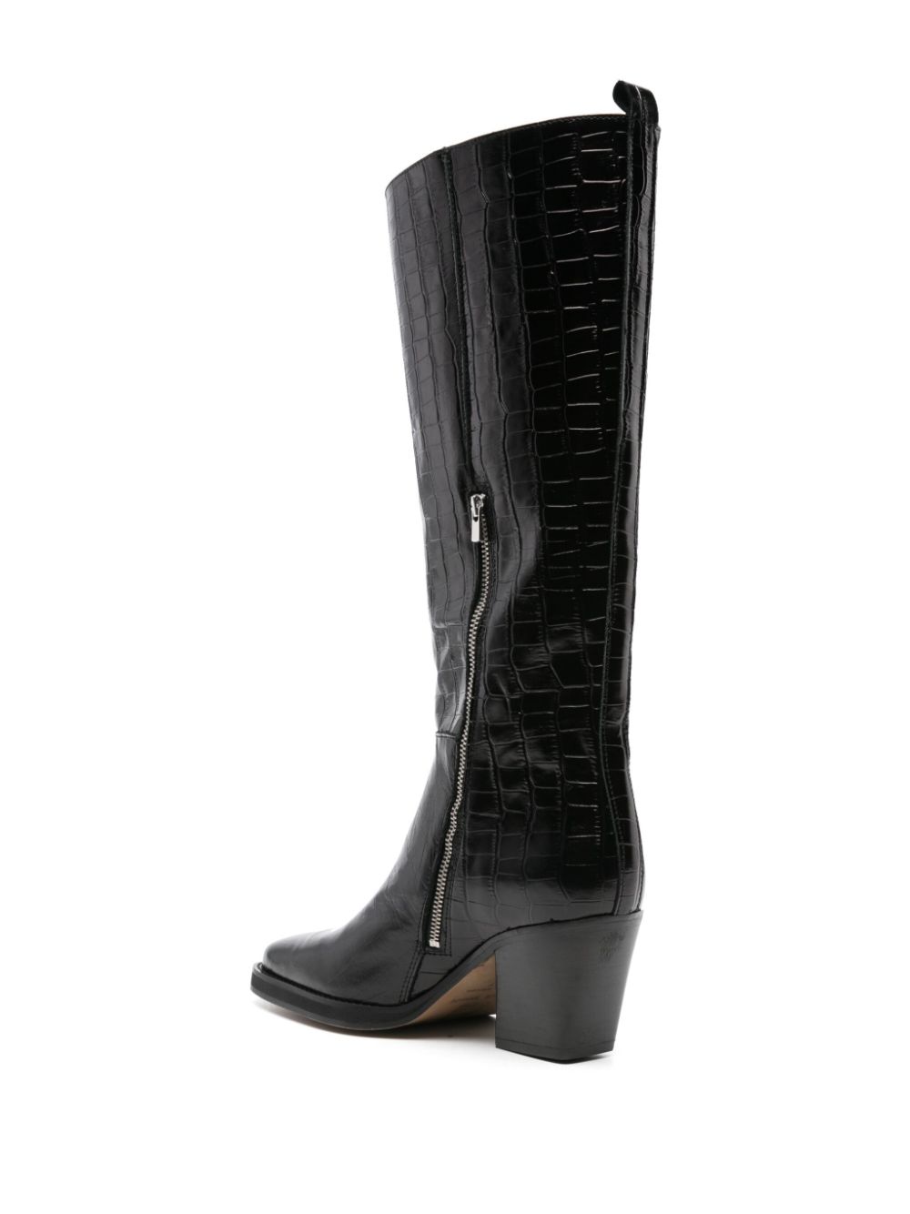 Shop Samsoe & Samsoe Sophia Embossed-crocodile Boots In Black