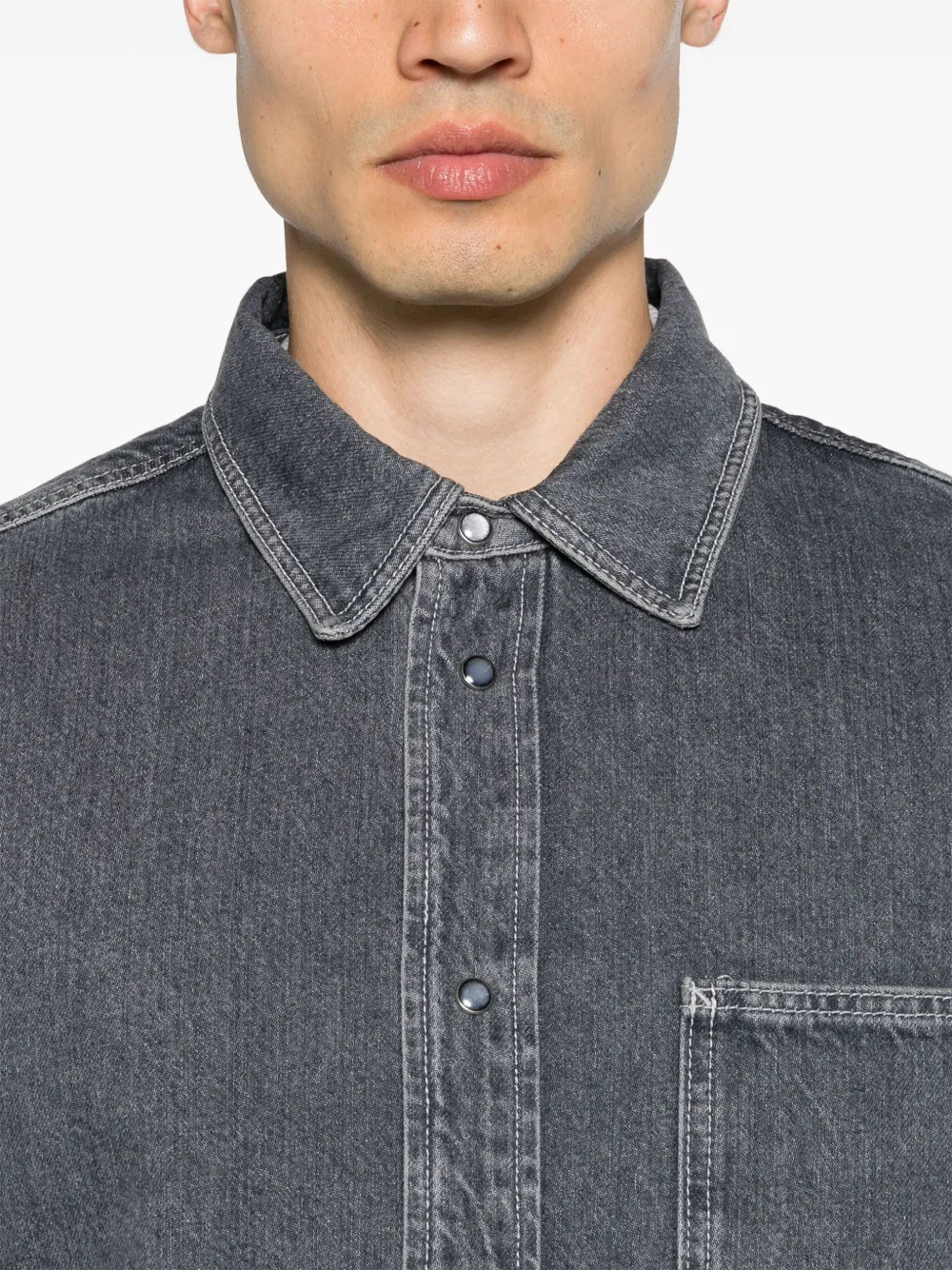 Shop Samsoe & Samsoe Sadamon Denim Shirt In Grey