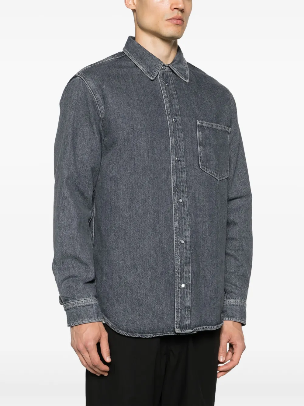 Shop Samsoe & Samsoe Sadamon Denim Shirt In Grey