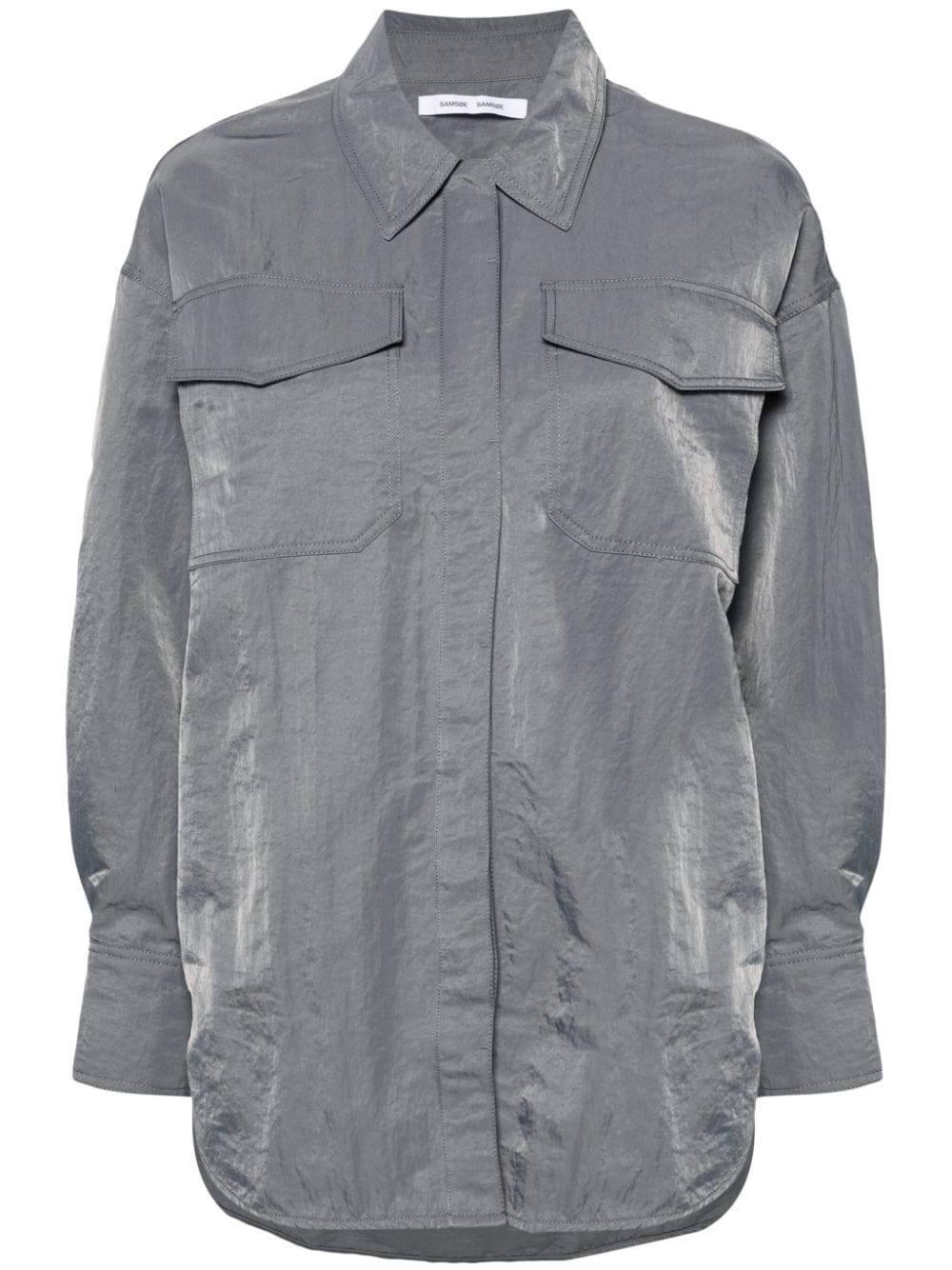 Samsoe & Samsoe Gira Press-stud Crinkled Shirt In Grey