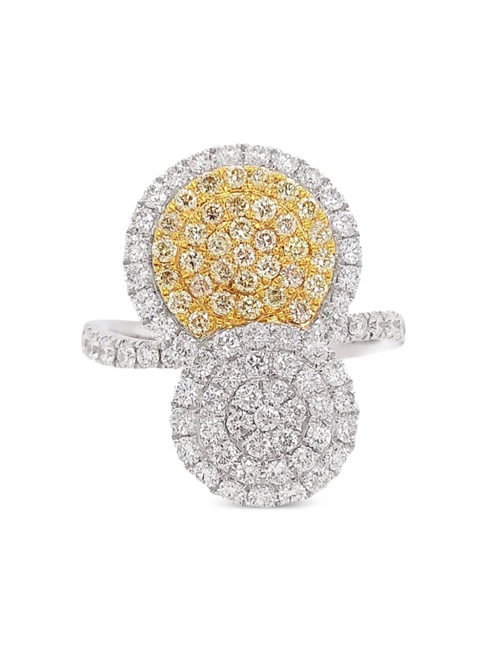 Shop Hyt Jewelry 18kt Yellow Gold And Platinum Diamond Ring In Silver