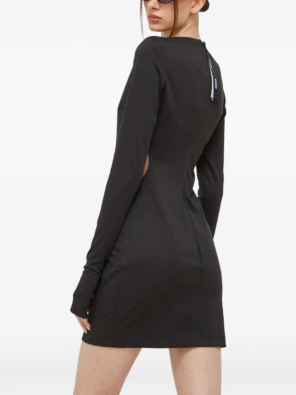 HUGO Mini-jurk met lange mouwen en uitgesneden details - Zwart