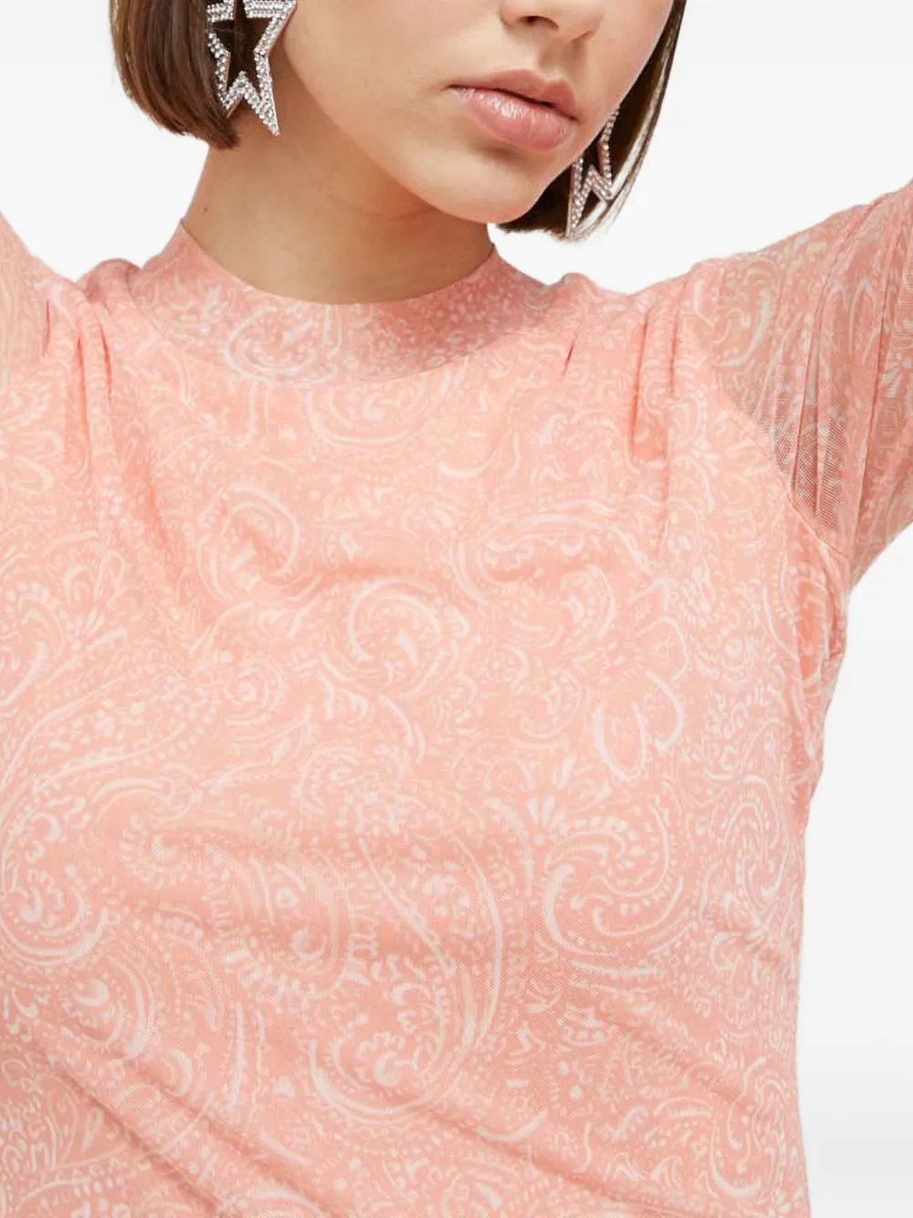Hugo Boss Long-sleeved Paisley-pattern Midi Dress In Pink