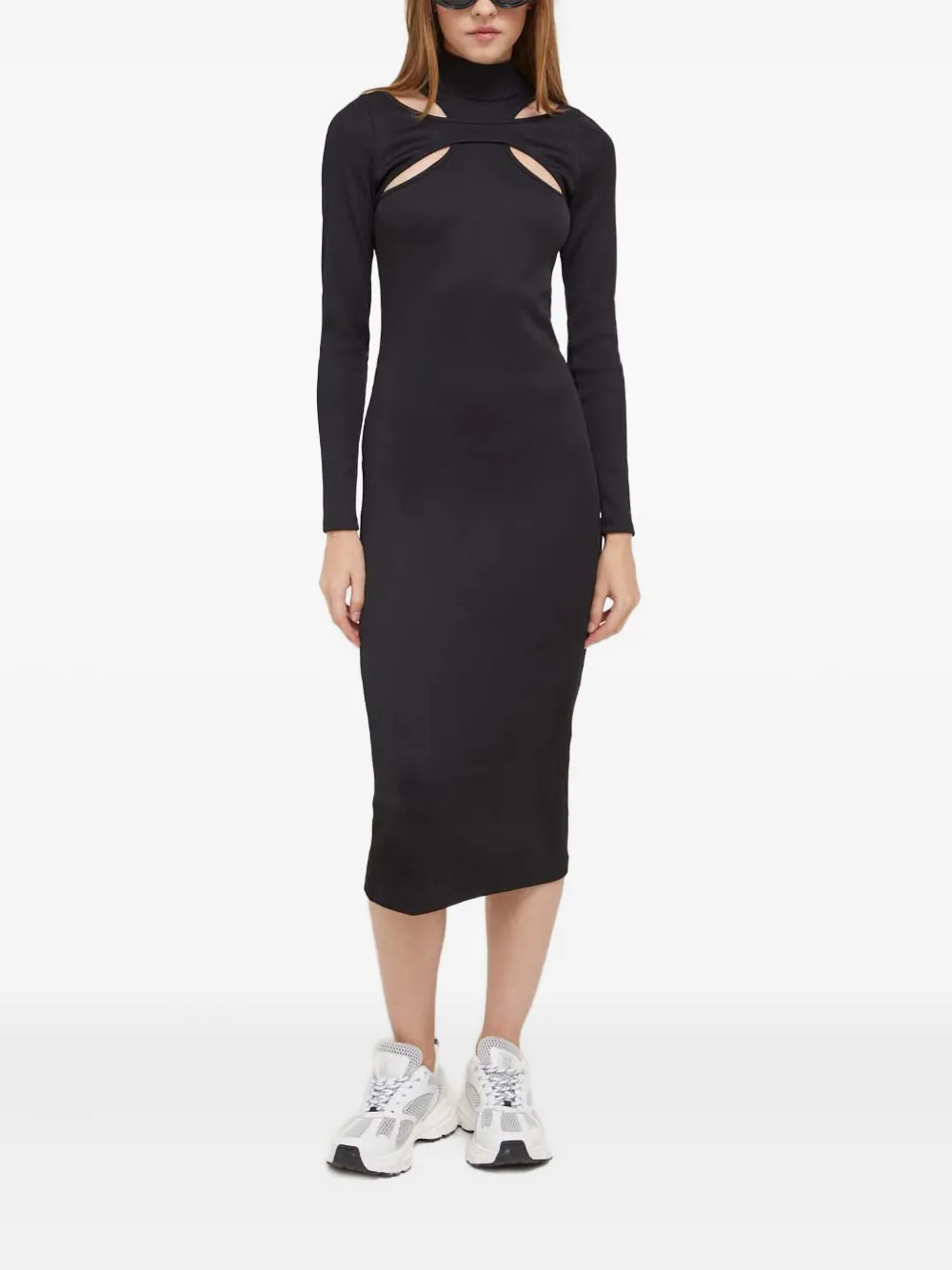 HUGO Midi-jurk met col en uitgesneden details - Zwart