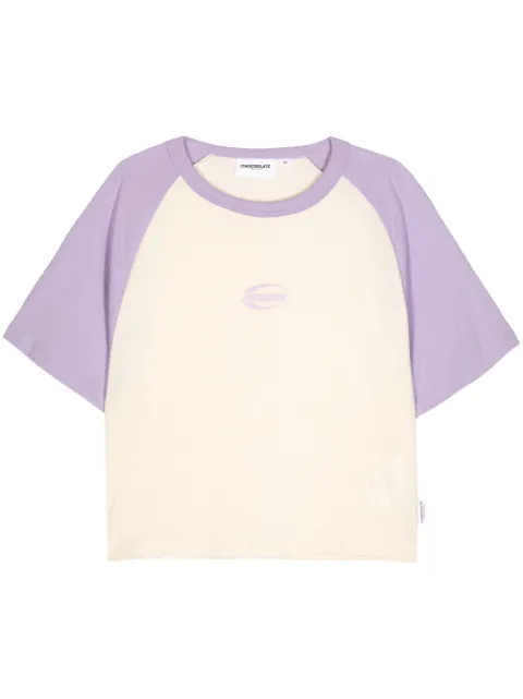 CHOCOOLATE logo-print colourblock T-shirt